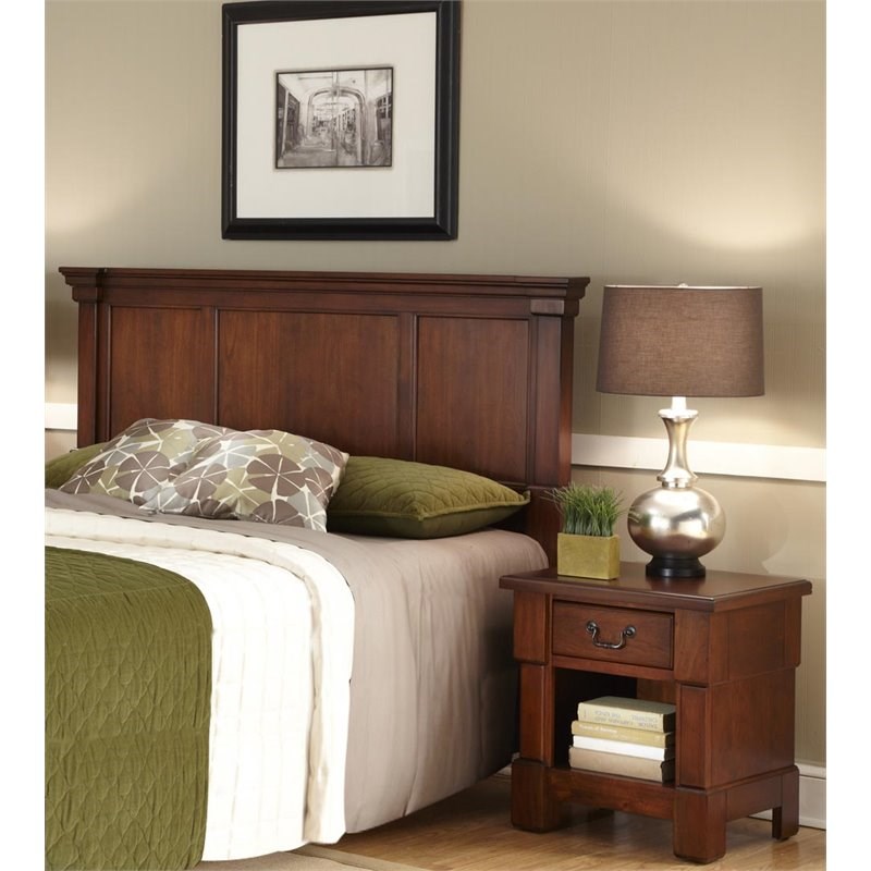 Homestyles Aspen Full Queen Wooden Panel Headboard And Nightstand In Cherry Homesquare