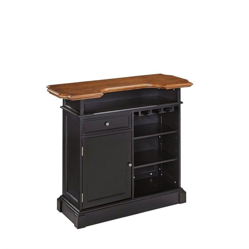 Homestyles Americana Black and Oak Bar with Foot Rail and 2 Chair Set