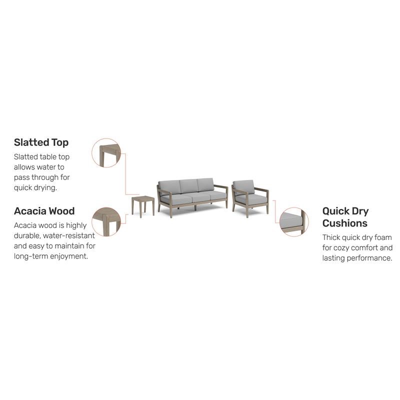 Sustain Gray Wood Outdoor Sofa 3 Piece Set