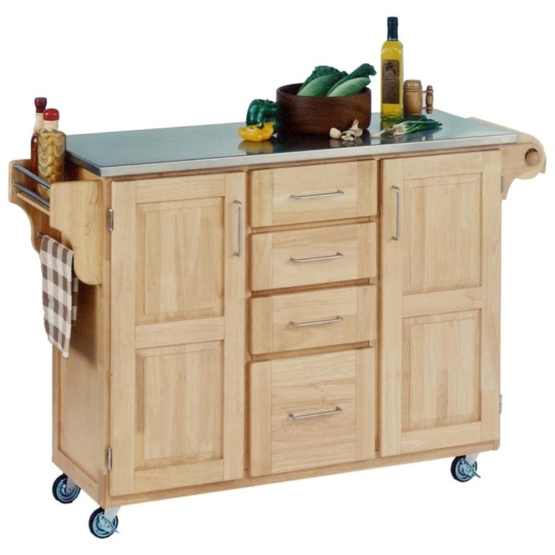 Homestyles Natural Wood Cart with Stainless Steel Top Homesquare